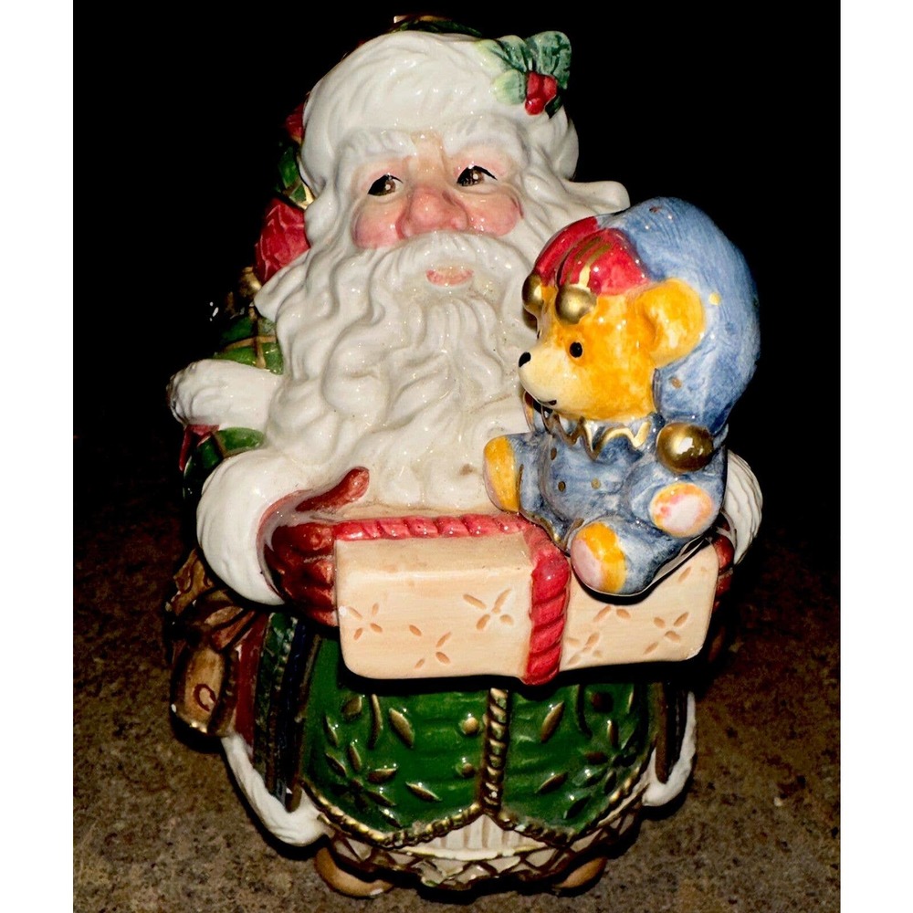 Fitz & Floyd Classics Old World Christmas Holiday Santa Present Bear Cookie Jar